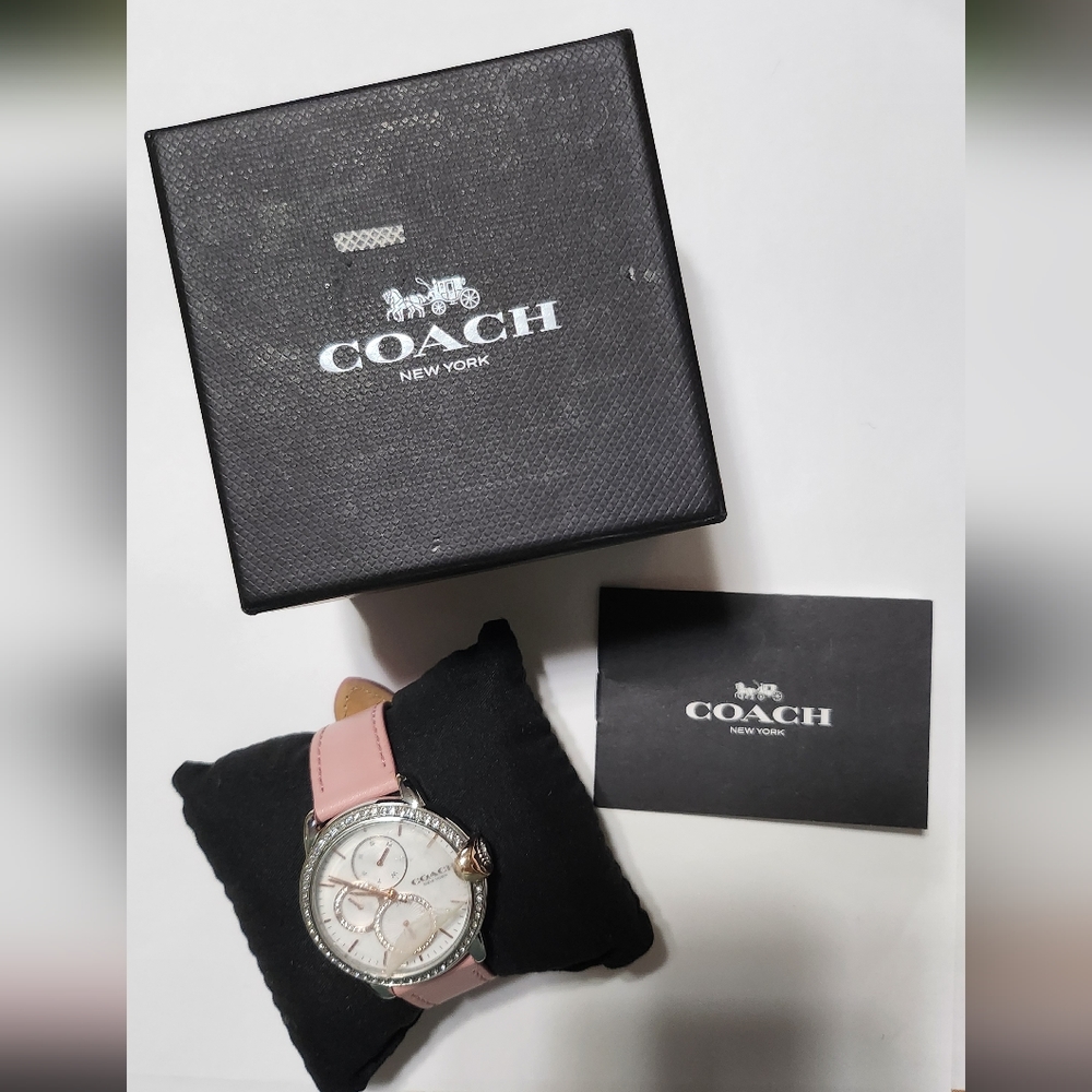 Ladies' COACH Arden Crystal and Pink Leather Strap Watch New in Box (NIB)